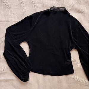 L Black Sheer Sparkly Layering Billowy Sleeve Women's Top